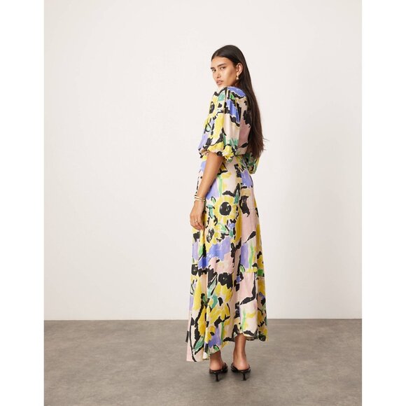 ASOS Edition Womens Blouson Sleeve Cut Out Midi Dress Oversized Floral Print 12 - Picture 2 of 16